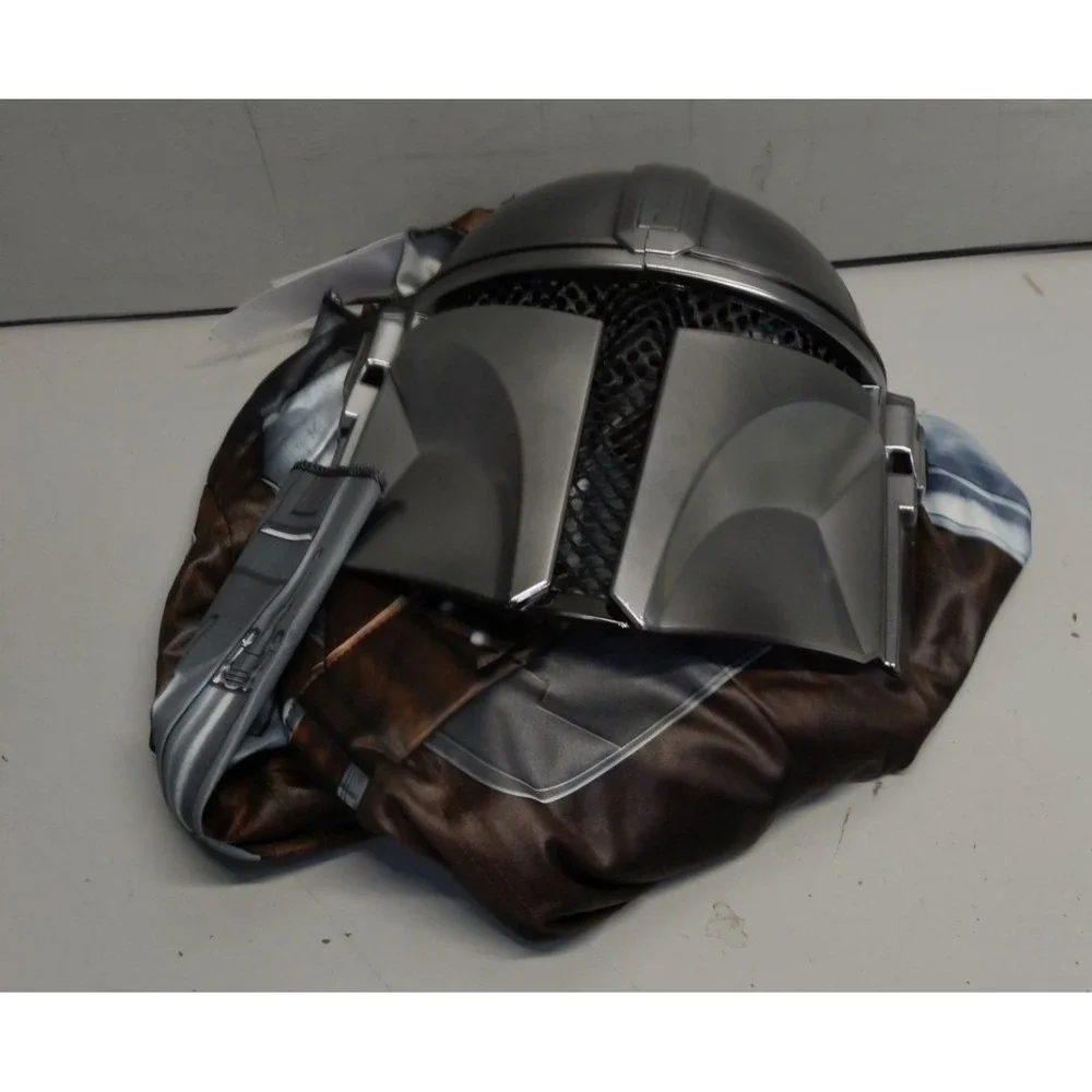 The Mandalorian Inspired Kids Costume with Black Cape, Gloves and Helmet Size S